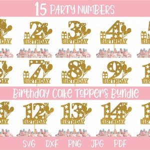 1er-15e anniversaire numéros Cake Topper SVG Bundle, anniversaire SVG, joyeux anniversaire Cake Topper SVG, 1er anniversaire svg, 2e anniversaire svg