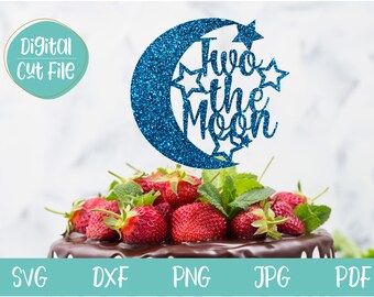 2nd Birthday Cake Topper SVG, Two the Moon cut file for Cricut and Silhouette, Second Birthday Cake Topper SVG, Boy Birthday SVG