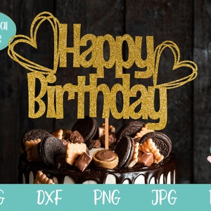 Happy Birthday Cake Topper mit Herz SVG, Cake Topper Happy Birthday SVG, Geburtstag SVG für Cricut und Silhouette, Instant Download