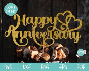 Happy Anniversary Cake Topper SVG, Anniversary svg file for Cricut, Silhouette, Cake Topper svg, Wedding Anniversary Cake Topper svg