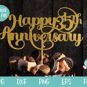 Feliz 35.º aniversario Cake Topper SVG, 35.º aniversario archivo svg para Cricut, Cake Topper svg, Boda 35.º aniversario Cake Topper svg