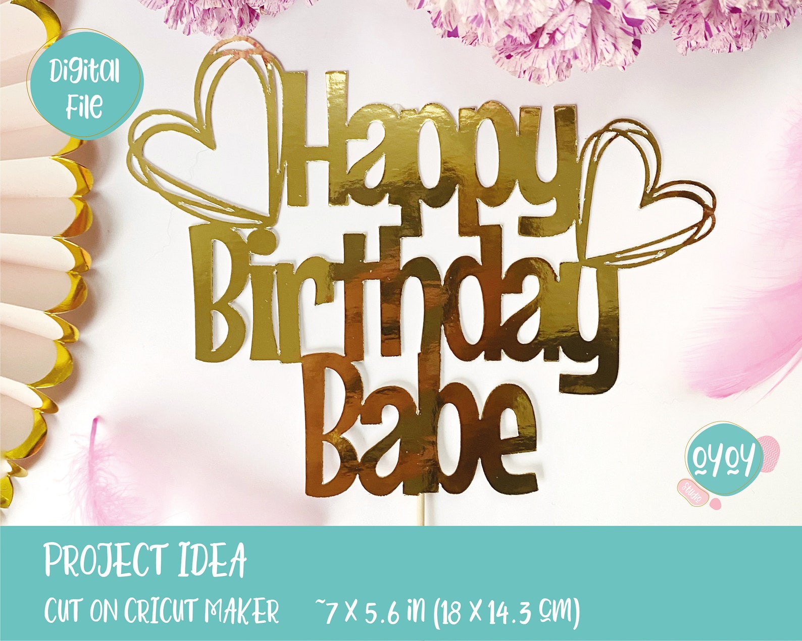 Happy Birthday Babe Cake Topper With Hearts SVG, Cake Topper Happy ...