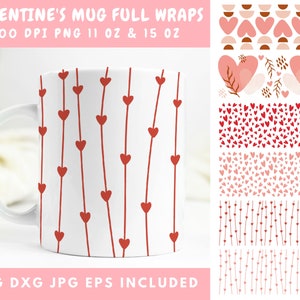 Valentine Mug full Wrap Sublimation design with hearts, svg for cricut mug press