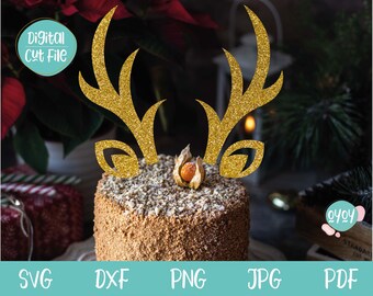 Reindeer Horns Christmas Cake Topper SVG, Reindeer SVG, Christmas svg file for Cricut, Holiday SVG, Merry Christmas svg, Deer svg