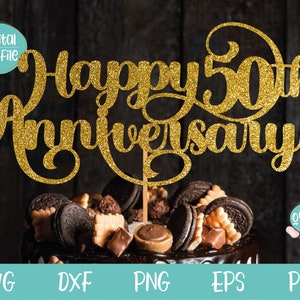 Happy 50th Anniversary Cake Topper SVG, 50th Anniversary SVG plik dla Cricut, Cake Topper SVG, Wedding 50th Anniversary Cake Topper SVG