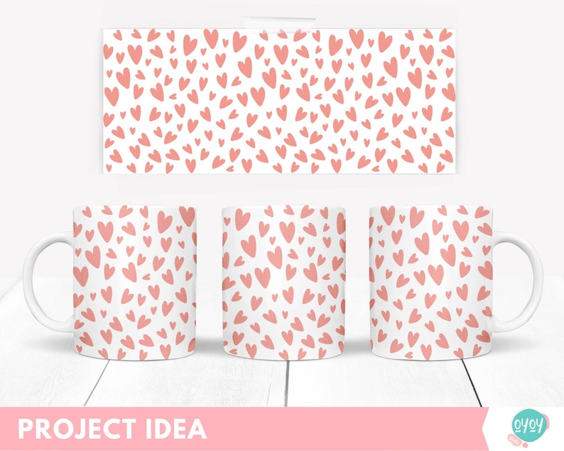 Valentine Mug full Wrap Sublimation design with hearts, svg for cricut mug press