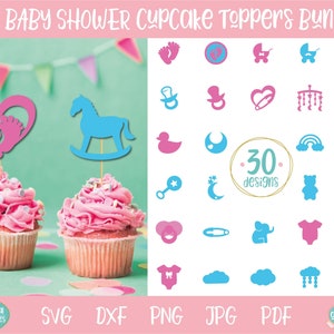 Bebé ducha Cupcake Topper SVG paquete, es una niña SVG, es un niño svg, bebé niño svg, bebé niña svg, bebé svg paquete, pies de bebé svg