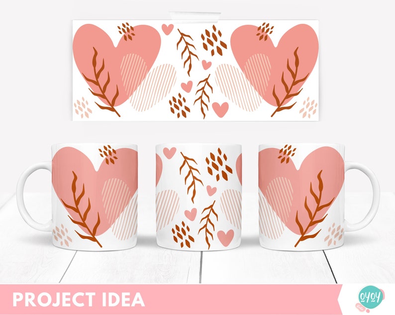 Valentine Mug full Wrap Sublimation design with hearts, svg for cricut mug press