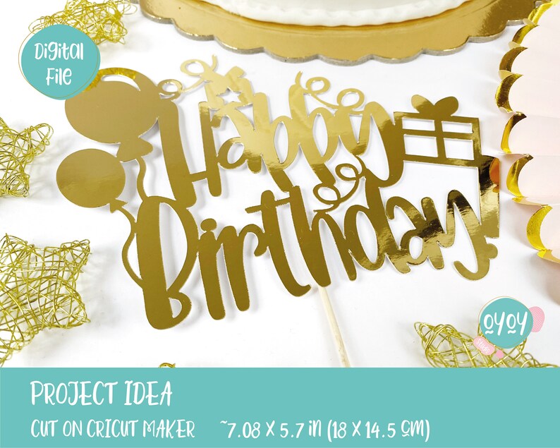 Download Happy Birthday Cake Topper SVG with ballon and gift ...