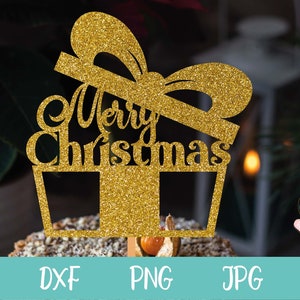 Frohe Weihnachten Cake Topper SVG mit Geschenk, Weihnachtsgeschenk svg, Weihnachten svg Datei für Cricut, Urlaub SVG, Frohe Weihnachten svg
