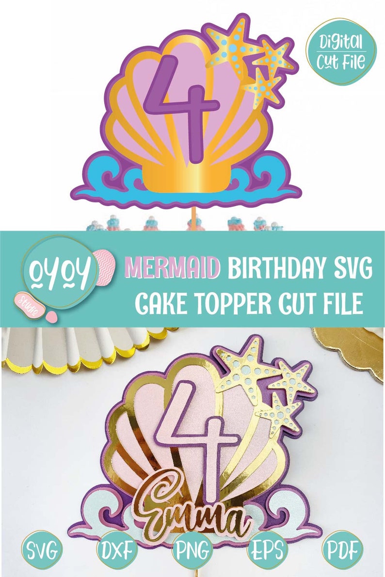 Mermaid Layered Cake Topper SVG for 4th Birthday 3D Cake | Etsy