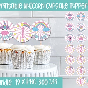 Printable Unicorn Birthday Cupcake Toppers PNG for Unicorn Party, Printable Unicorn Birthday Stickers, Unicorn PNG, Cupcake Toppers PNG