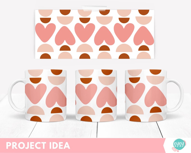 Valentine Mug full Wrap Sublimation design with hearts, svg for cricut mug press
