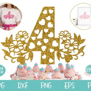 4. Geburtstag Cake Topper SVG, 4. Geburtstag Mädchen SVG, vier Geburtstag svg, 4 Jahre alt svg, Happy 4. Geburtstag SVG, 4. Geburtstag Shirt svg
