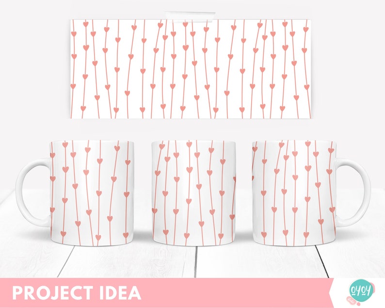 Valentine Mug full Wrap Sublimation design with hearts, svg for cricut mug press
