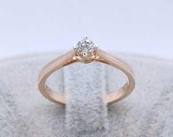 Ring red gold 585 with 0.11ct brilliant flawless solitaire gold ring size 53