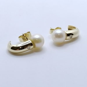 Ohrstecker Gold 585er mit Perle und Diamantsplitter Ohrringe