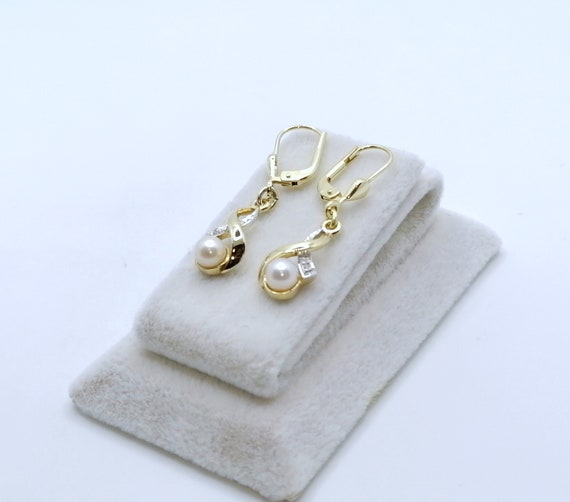 Ohrringe 585er Gold mit Perlen und Diamantsplitter - image 5