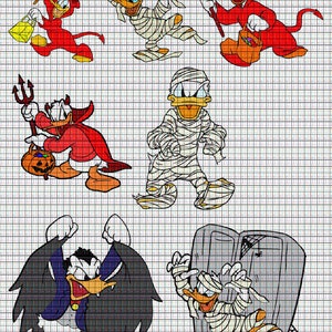 以下が含まれることがあります： 悪魔、ミイラ、吸血鬼に扮したアヒルを描いた、ハロウィーンをテーマにしたイラスト6点セット。イラストはカートゥーンスタイルで、さまざまなハロウィーン関連のプロジェクトに最適です。