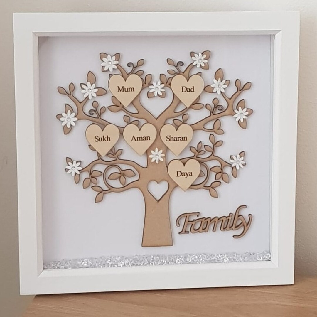 Personalised Wooden Family Tree Frame With Engraved Names - Etsy UK
