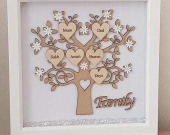 personalised wooden family tree frame with engraved names