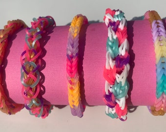 Unicorn Rainbow Loom braided, woven, fishtail friendship rubber band bracelet for birthday favors, gifts (may be personalized)