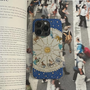 Vintage Blue Sun Constellation Iphone Case, Modne etui na telefon, Silm Tough Case, Uroczy pokrowiec na telefon z kreskówkową kreskówką na iPhone 16,15,14,13,12 Pro Max Case