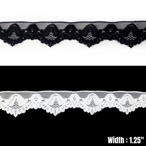 Stretch Lace Trims Sold by Yardage // Black and White Stretchy Lace FREE SHIPPING