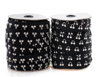 Beyond Trim White Cotton Hook & Eye Tape with black tape, white tape Gold Hooks and Sliver Hooks - 3yd