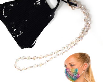 Beyond Trim Face Mask Holder Chain Strap Leash Lanyard Fashion Retainer Necklace Lightweight Lobster Claws 26 Inch T5021 Beads Gold