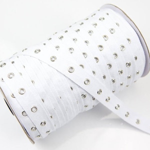 White Grommet Tape with Nickel Eyelet Cotton Twill Tape on Trim 5 yds - AL27D / LA10541D