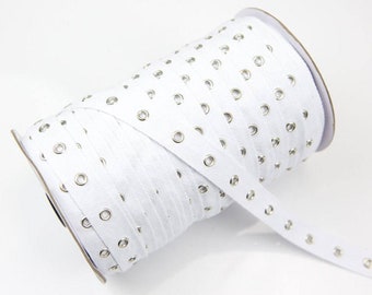 White Grommet Tape with Nickel Eyelet Cotton Twill Tape on Trim 5 yds - AL27D / LA10541D