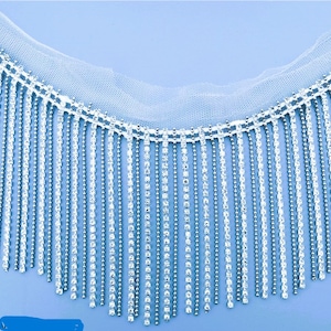 1 Yard...Tassel Crystal Rhinestone Fringe Trim Bling Diamond Silver Crystal Decorative Metal Chain Clothing Dress Accessories - Rhinestones