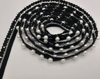 5 yards 1/2" width White and Black color tulle trim with pearl decorative for your fashion/wedding design decorative