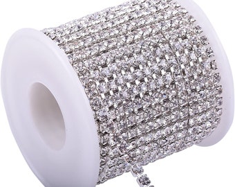 SLIVER  Rhinestone Chain By Yard With Clear Crystal - 3mm,  4mm, DIY Sparkling Accessories - 3yd