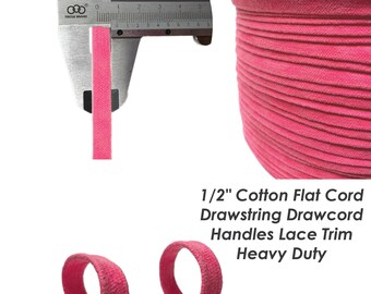 3/8" Cotton Flat Cord Drawstring Drawcord Handles Lace Trim Heavy Duty - Neon Orange, Neon pink , Ivory , Grey , Burgundy