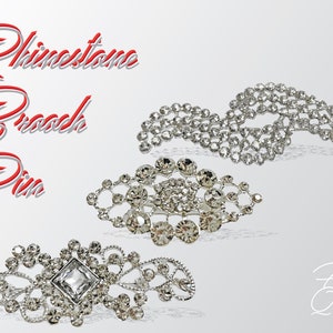 set of 3 Rhinestone Brooch Pin, Dress Sash Brooch, Crystal Rhinestone, Silver. Wedding 3 PCS
