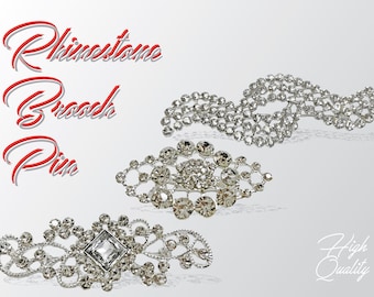set of 3 Rhinestone Brooch Pin, Dress Sash Brooch, Crystal Rhinestone, Silver. Wedding 3 PCS