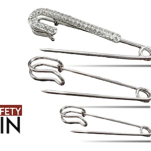 Rhinestone Safety Pin, Jumbo Safety Pins 2”/3&quot; Classic Safety Pin, Brooch Pin High Quality 5 SET