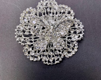 Butterfly Flower Rhinestone Brooch