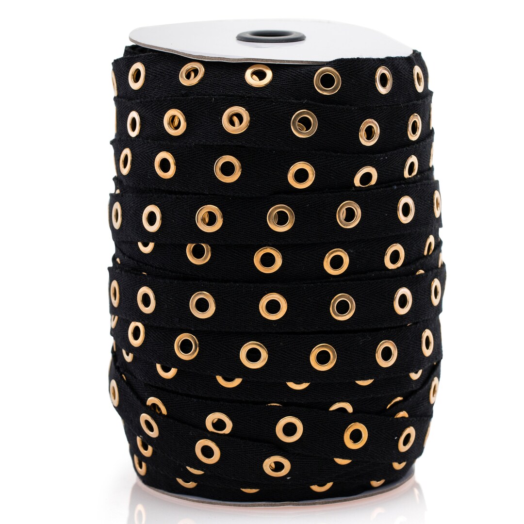 3/4 Black and Gold Large Cotton Grommet Tape Eyelet Cotton Twill Tape