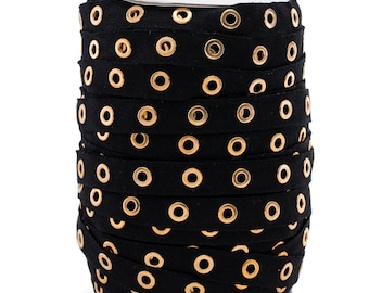 3/4" Black and Gold Large Cotton Grommet Tape Eyelet Cotton Twill Tape Trim by the 5/10/30 yard