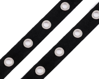 Metal Grommet /Eyelet Tape / Black cotton ribbon with nekel , natural cotton ribbon with nekel  / for bustier, lacing, Gothic style -3yd