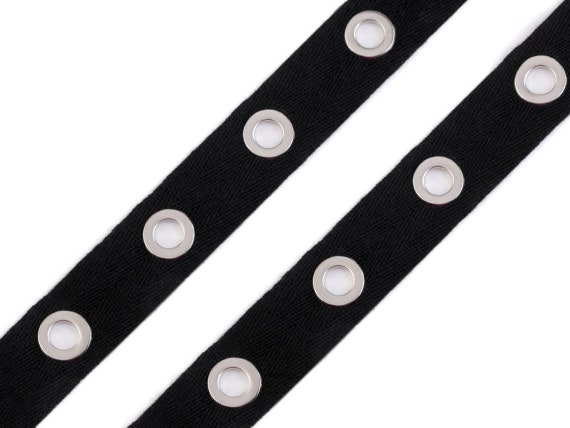 Metal Grommet /Eyelet Tape / Black cotton ribbon with nekel , natural cotton ribbon with nekel  / for bustier, lacing, Gothic style -3yd