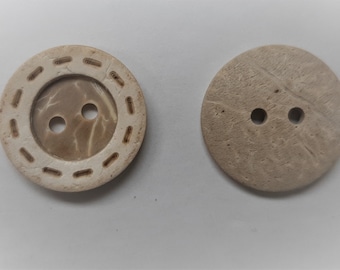 50 PCS Vintage Wooden Coat Buttons Dark Brown And Natural 2 Holes Round Wood Sewing Dashed Buttons
