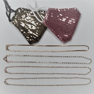 Rhinestone and chain Lead Free Gold Plated (Not Real Gold) Cup Chain Lanyard - Set ( 2 sequence face mask + 4 gold chain mask necklace)