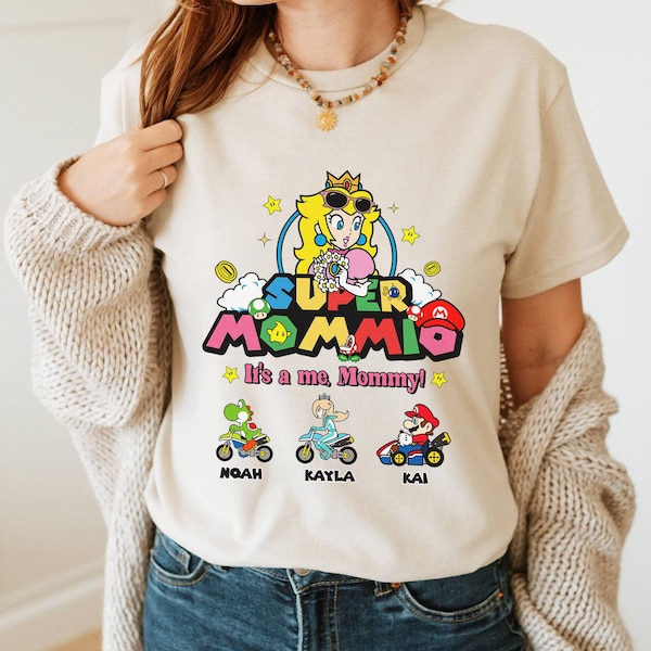 Personalization Super Mommio Shirt, Princess Peach Mom Shirt, Super Mom Shirt, Mama Shirt, Mother's Day Custom Mom Shirt, Mario Mommy Shirt