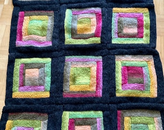 Couverture en laine à carreaux Noro Kureyon, aspect patchwork, couverture pour genoux