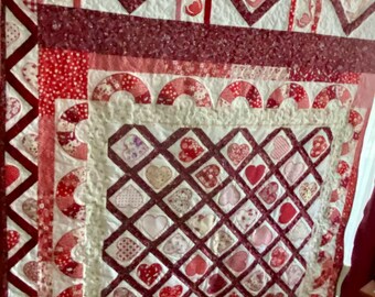 Patchworkdecke Decke Quilt Liebe Rot Weiß