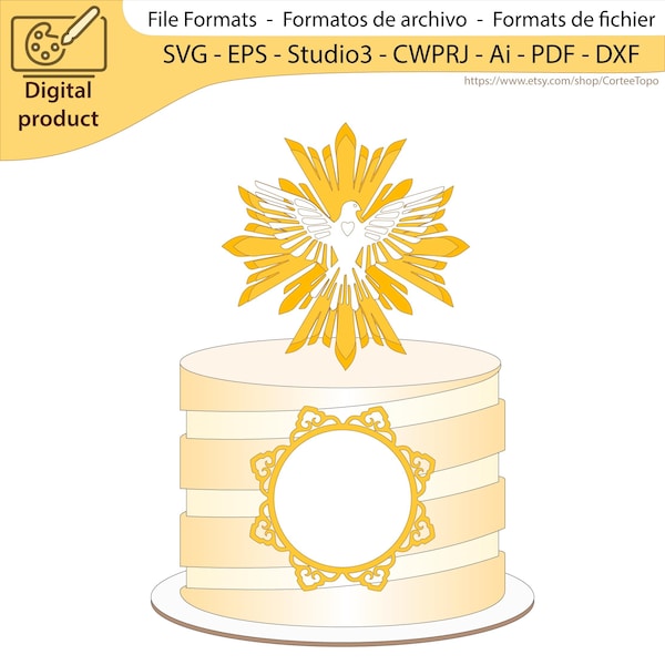 Torta de bautismo de Espíritu Santo, archivo de corte, Silhouette, SVG, Ai, EPS, Pdf, DXF, Cwprj, Fcm